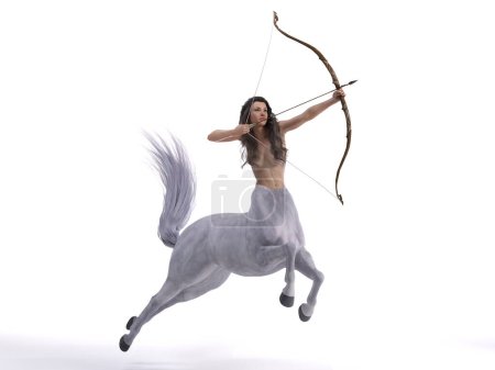 Photo for 3D Rendering : A portrait of the beautiful female centaur posing her body with arrow and bow in the studio background - Royalty Free Image