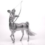 3D Rendering : A portrait of the silver texture male centaur posing his body with arrow and bow the studio background