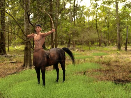 3D Render: Porträt eines hübschen männlichen Zentauren im Wald 