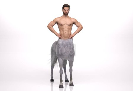 Téléchargez les photos : Rendu 3D : un portrait du beau centaure masculin posant son corps avec le fond du studio - en image libre de droit