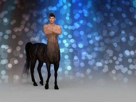 Téléchargez les photos : 3D Render : portrait du beau centaure mâle avec le fond bokeh - en image libre de droit