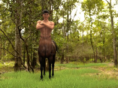 Téléchargez les photos : 3D Render : portrait du beau centaure masculin dans la forêt - en image libre de droit
