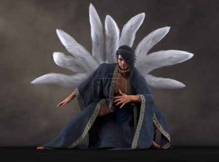 Photo for 3D Render : The portrait of male nine tailed fox - Royalty Free Image
