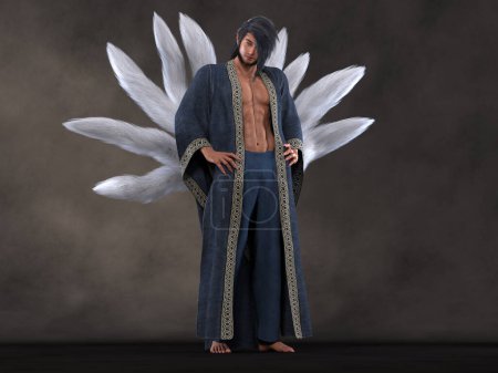 3D Render : The portrait of male nine tailed fox