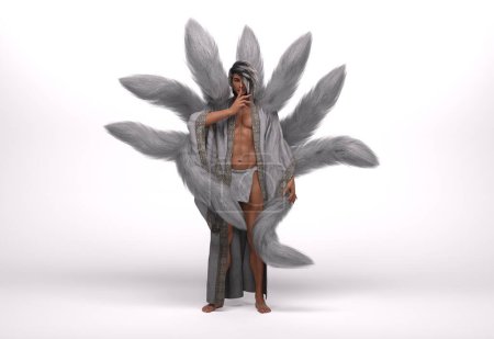 3D Render : The portrait of male nine tailed fox