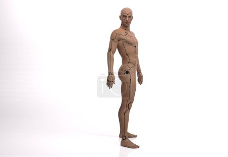 3D Render : le portrait du cyborg mâle debout sur fond blanc