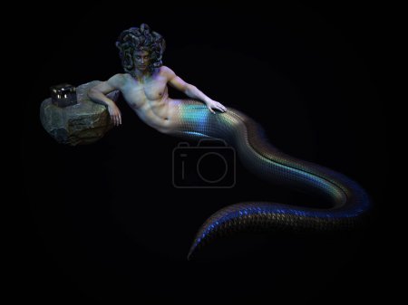 Téléchargez les photos : 3D Render : Fantaisie Homme Gorgone personnage avec des cheveux de serpent - en image libre de droit