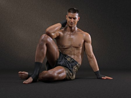 Photo for 3D Render : The portrait of male boxer, perform muay thai martial arts - Royalty Free Image
