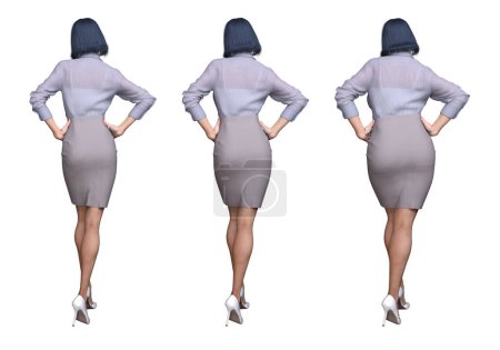 Photo for 3D Render : Back view of standing female body type illustration : ectomorph (skinny type), mesomorph (muscular type), endomorph(heavy weight type) - Royalty Free Image