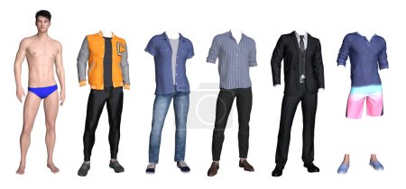 Photo for 3d render : handsome male paper doll with different outfit for graphic resource, clipping path included - Royalty Free Image