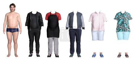 Photo for 3d render : plus size male paper doll with different outfit for graphic resource, clipping path included - Royalty Free Image