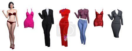 Photo for 3d render : beautiful female paper doll with different outfit for graphic resource, clipping path included - Royalty Free Image