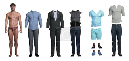 Photo for 3d render : handsome male paper doll with different outfit for graphic resource,clipping path included - Royalty Free Image