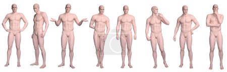 Foto de 3D Render: Retrato de textura de silicona personaje masculino corporal actuando, posando su cuerpo con gesto diario común, camino de recorte incluido - Imagen libre de derechos