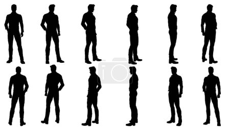 Ilustración de Colección de diferentes silueta cuerpo masculino posando con traje de trabajo de negocios, vector aislado - Imagen libre de derechos