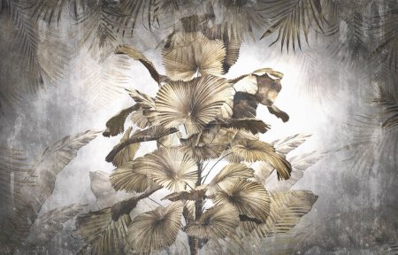 Tropikalne liście i drzewa Projekt tapety - Ilustracja 3D