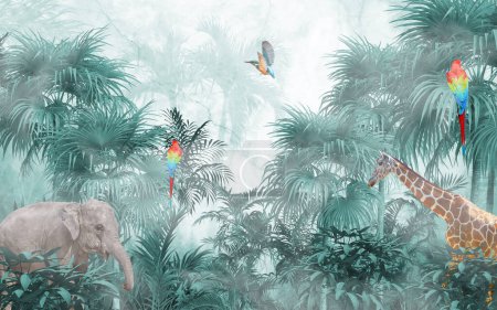 Foto de Papel pintado tropical, árboles tropicales y hojas, diseño de papel pintado para la impresión digital-3d ilustración - Imagen libre de derechos