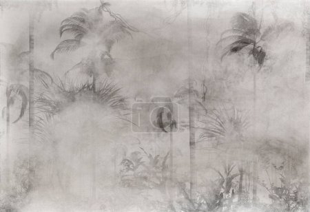 Téléchargez les photos : Fond abstrait de palmiers dans le brouillard - en image libre de droit