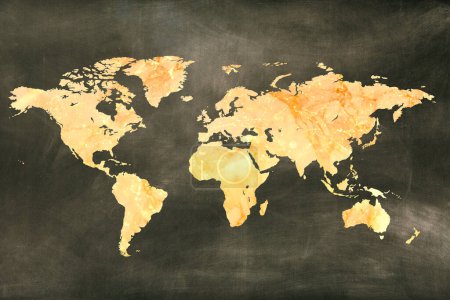 Photo for Map of world on wooden board, background - Royalty Free Image