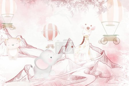 Photo for Baby shower card with cute little elephant and rabbit - Royalty Free Image