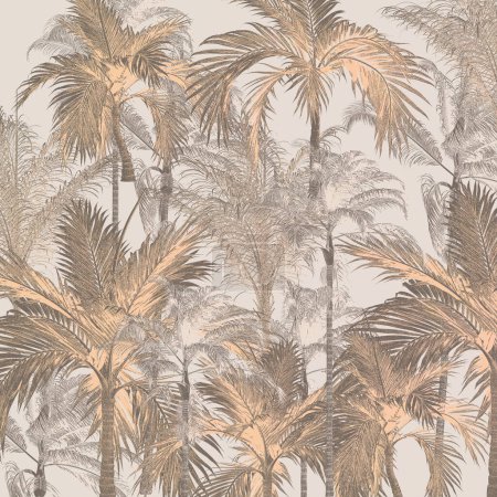 Photo for Exotic palm tree drawing on a trendy hand drawn background as a Seamless Pattern. . - Royalty Free Image
