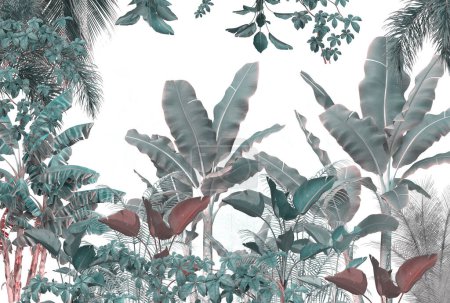 Tropische Tapeten, Tropische Bäume und Blätter, Tapetendesign für Digitaldruck - 3D-Illustration