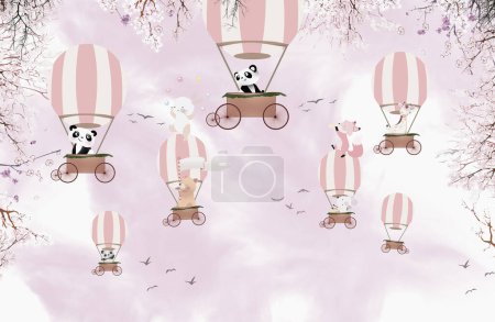 Photo for Cute animals, Kids room wallpaper design, 3D illustration - Royalty Free Image