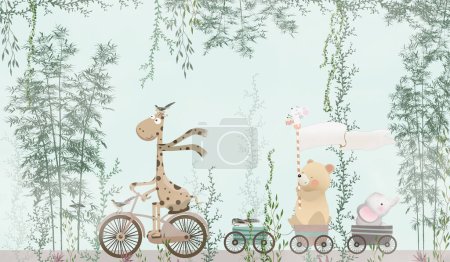 Photo for Cute animals, Kids room wallpaper design, 3D illustration - Royalty Free Image