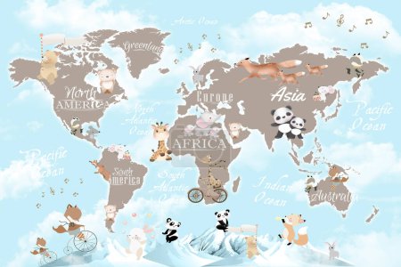 Téléchargez les photos : Carte du monde éducatif papier peint design pour les chambres d'enfants - en image libre de droit