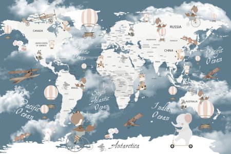 Téléchargez les photos : Carte du monde éducatif papier peint design pour les chambres d'enfants - en image libre de droit