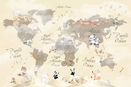 Foto de Mapa del mundo educativo diseño de papel pintado para habitaciones de niños - Imagen libre de derechos
