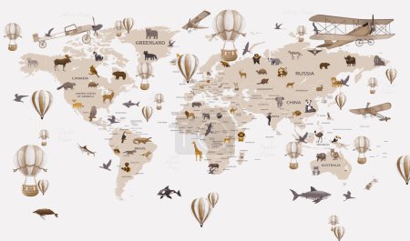 Photo for Educational world map wallpaper design for children's rooms - Royalty Free Image