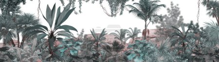 Foto de Árboles tropicales y hojas de diseño de papel pintado, efecto pintura al óleo - Imagen libre de derechos