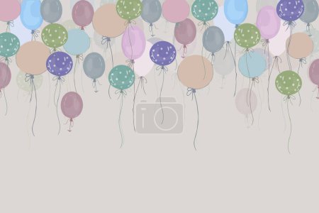 Photo for Colorful flying balloons children's room wallpaper design 3d illustration - Royalty Free Image