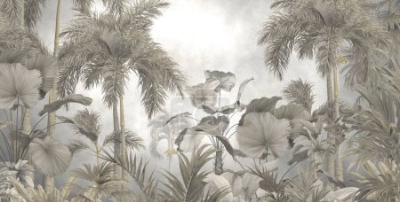 Photo for Tropical trees and leaves wallpaper design, oil paint effect - Royalty Free Image