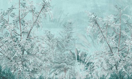 Photo for Tropical trees and leaves wallpaper design, oil paint effect - Royalty Free Image