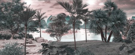 Foto de Bosque tropical paisaje fondo de pantalla de diseño - Mural wallpaper - Ilustración 3D - Imagen libre de derechos