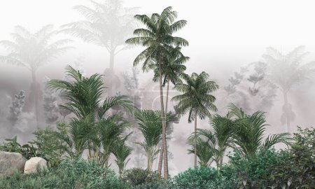 Foto de Bosque tropical paisaje fondo de pantalla de diseño - Mural wallpaper - Ilustración 3D - Imagen libre de derechos