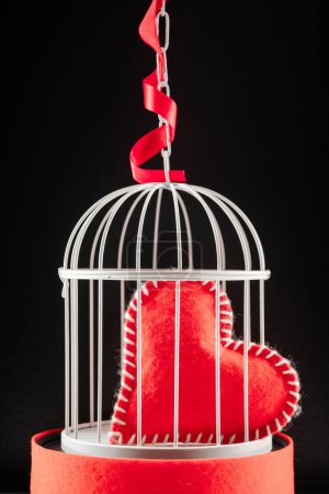 Photo for Valentine's Day arrangement with heart in a birdcage. - Royalty Free Image