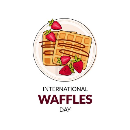 Ilustración de Belgian waffles vector illustration of international waffle day. Banner, website, advertising, menu. Doodle style - Imagen libre de derechos