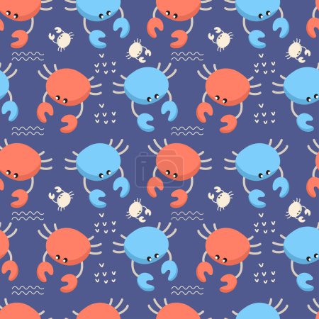 Illustration for Seamless pattern with crabs.  Flat colorful vector illustration for wrapping paper, textile print. - Royalty Free Image