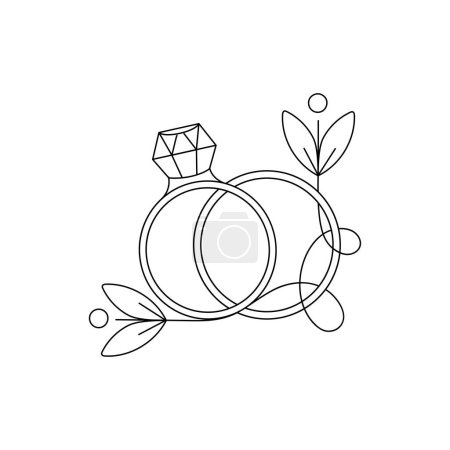 Illustration for Hand drawn vector wedding rings with leaves. Doodle design elements for invitation, postcard and other. - Royalty Free Image