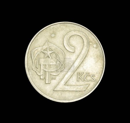 Téléchargez les photos : Avers de la pièce de 2 couronnes fabriquée par la Tchécoslovaquie en 1972, qui montre la valeur numérique - en image libre de droit