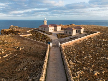 Photo for Punta Nati lighthouse in Menorca island aerial view - Royalty Free Image