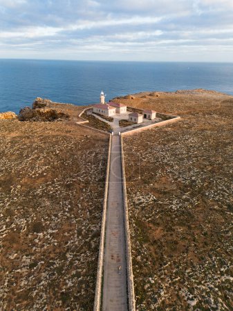 Photo for Aerial view of Punta Nati lighthouse in Menorca Island - Royalty Free Image