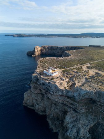 Photo for Aerial vertical shot Cavalleria lighthouse in Menorca island - Royalty Free Image