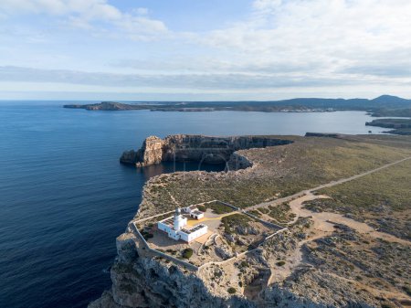 Photo for Cavalleria lighthouse in Menorca island aerial view - Royalty Free Image