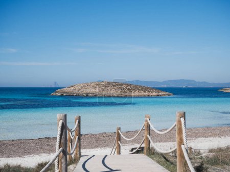 Ses Illetes, paradise empty beach with clear water in Formentera, Balearic Islands