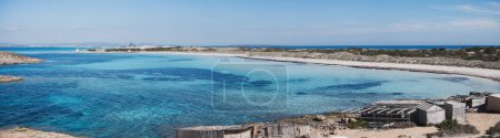 Ses Illetes panorama, paradise empty beach with clear water in Formentera, Balearic Islands