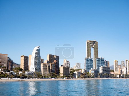 Photo for Poniente Beach in Benidorm Intempo and Delfin Tower skyscrapers - Royalty Free Image